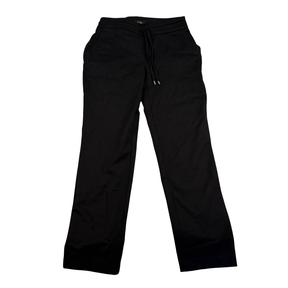 Dalia‎ Womens Black Drawstring Straight Leg Stretch Trousers Workwear XS